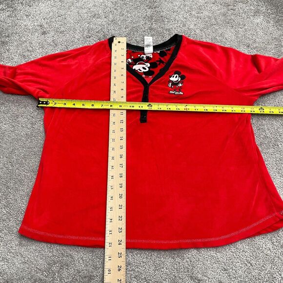 Disney Mickey Mouse Sleepwear Shirt Women XL Red Henley Long Sleeve Pajama Top - Picture 6 of 11